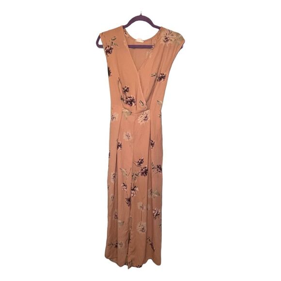 Sienna Sky Floral Print Jumpsuit Peach Purple Faux Wrap Sleeveless Belted XS - Picture 2 of 8